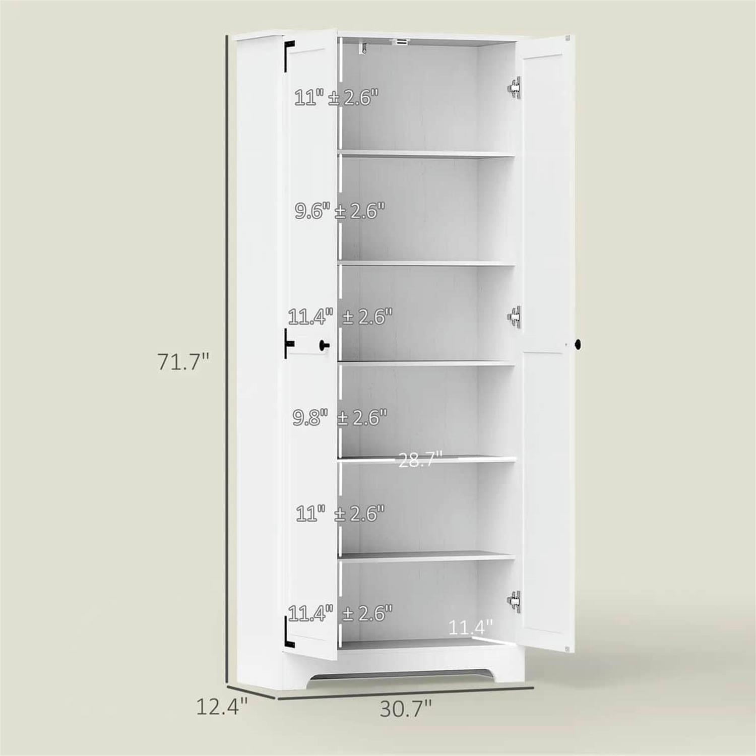 Demi Bonn 71" Large Kitchen Pantry Cabinet, Freestanding Storage with 6 Adjustable Shelves for Home Organization, White