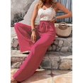 thumbnail image 5 of Women'S Wide Leg Lounge Pants High Waisted Adjustable Tie Knot Loose Trousers Red L, 5 of 10