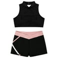 thumbnail image 3 of YiZYiF Kids Girls Sports Suit Gymnastics Athletic Outfit Sleeveless Crisscross Back Crop Top with Contrast Color Shorts Black&Pink 8, 3 of 7