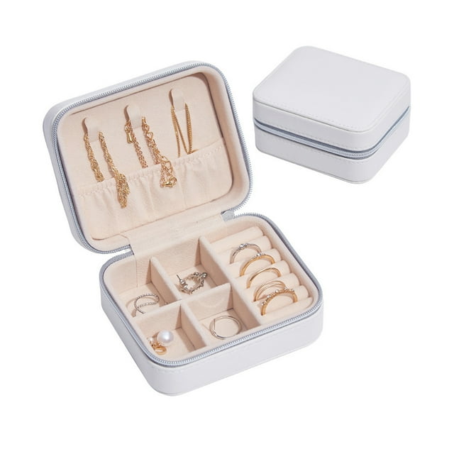 Nituyy Jewelry Box, Portable Large Capacity Jewelry Case Rectangular Storage Box for Necklace Earrings, White/Pink/Blue