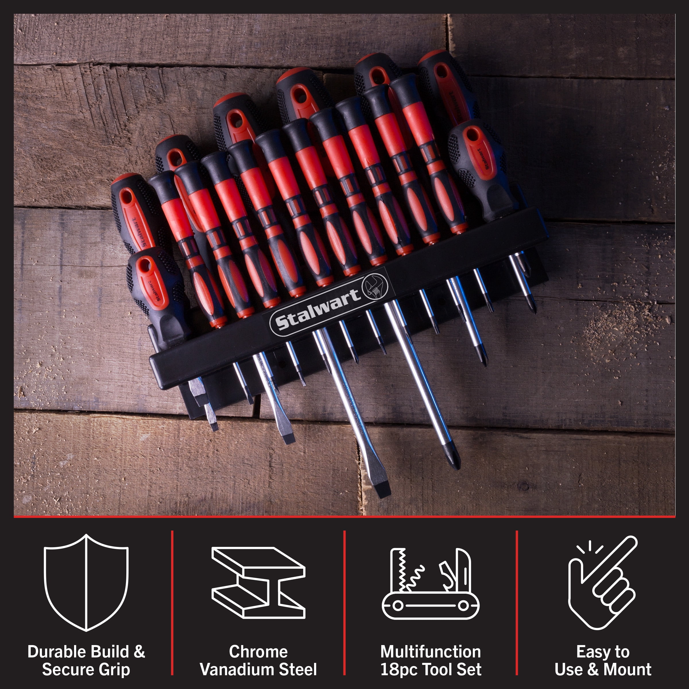 Stalwart 18 Piece Screwdriver Set with Wall Mount and Magnetic Tips- Precision Kit Including Flatheads, Phillips, and Torx Screwdrivers