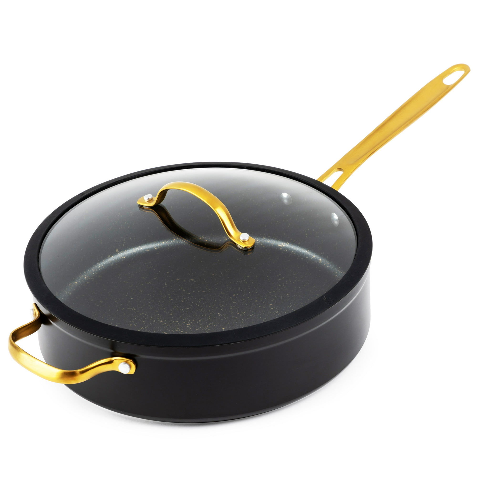 Thyme & Table Signature 5 Quart Non-Stick Sauté Pan with Glass Lid, Black & Gold