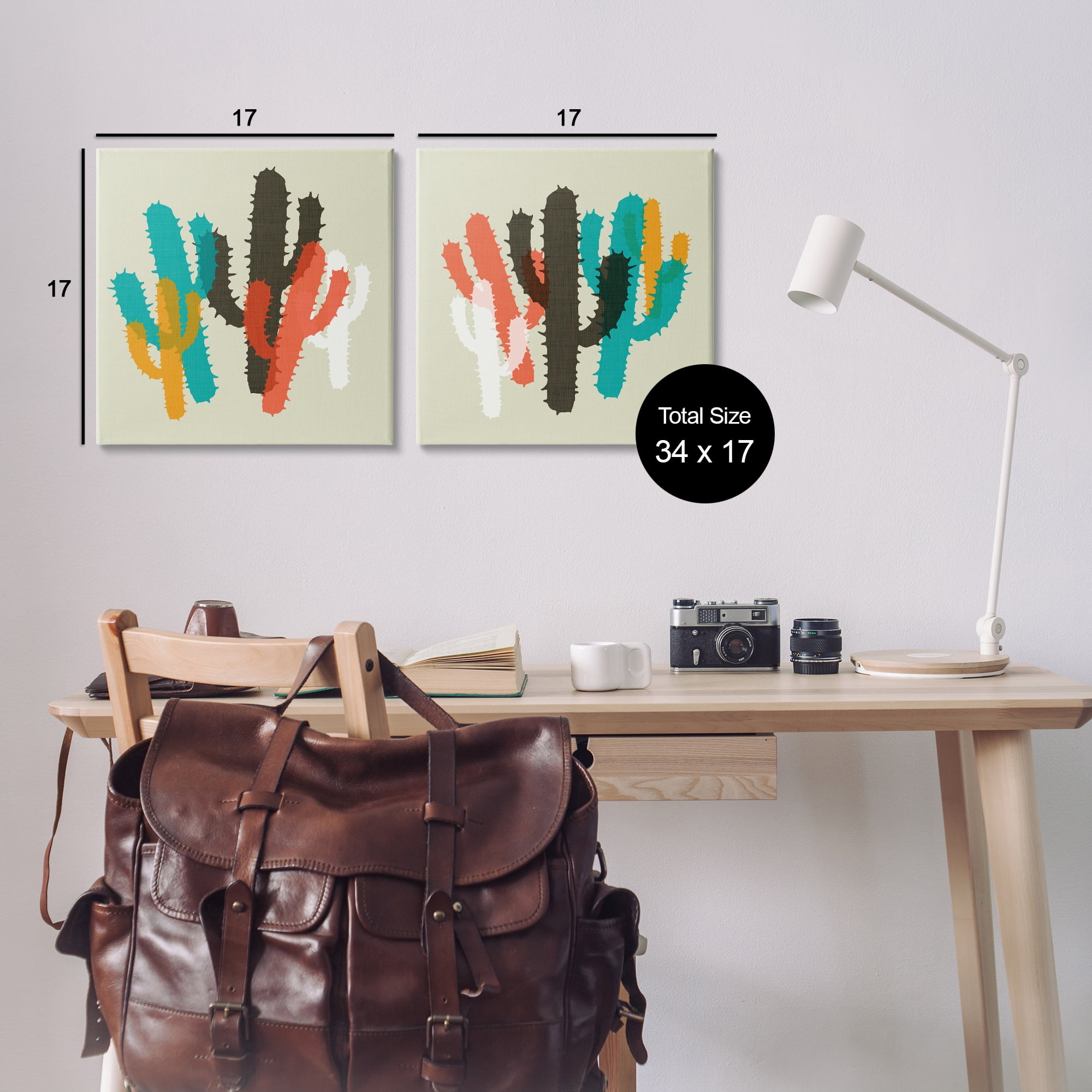 Stupell Industries Vibrant Overlapping Cactus Abstract Painting Wrapped Canvas Art Print Wall Art, 17 x 17, Set of 2
