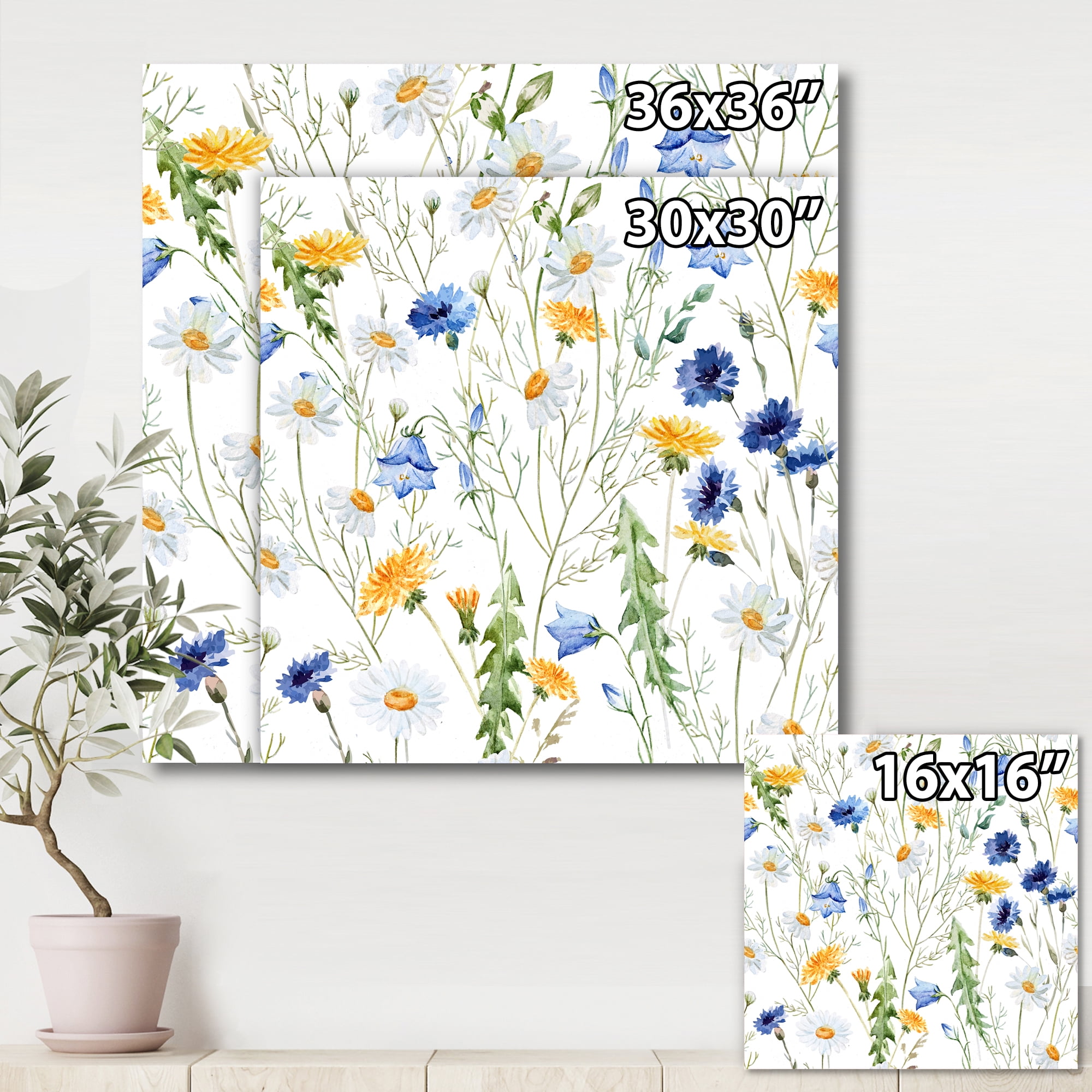 Designart ' Wildflowers Clover Bell and Chamomile II ' Traditional Canvas Wall Art Print