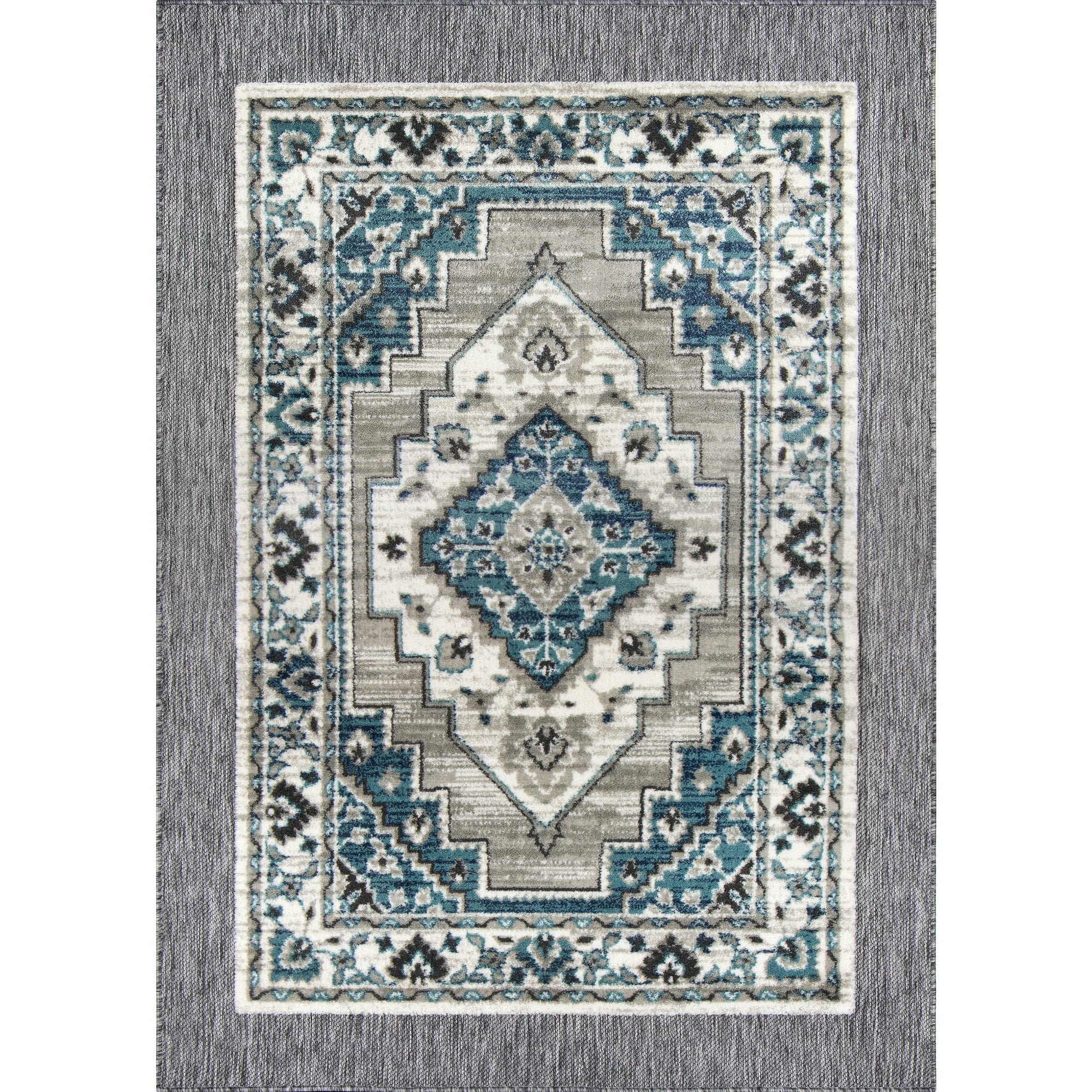 Mainstays Neutral Medallion Persian Area Rug, Faux Layered, Indoor, 5 ft x 7 ft