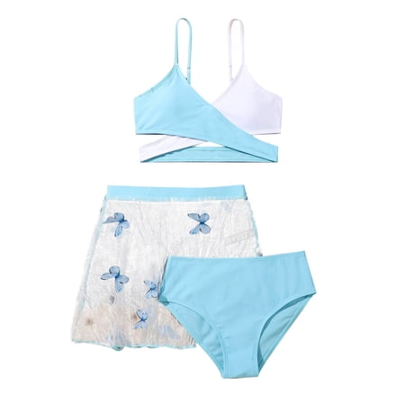 Piomll Girls Swimsuits 3 Pcs Breathable Pool Party Summer Kids Beachwear