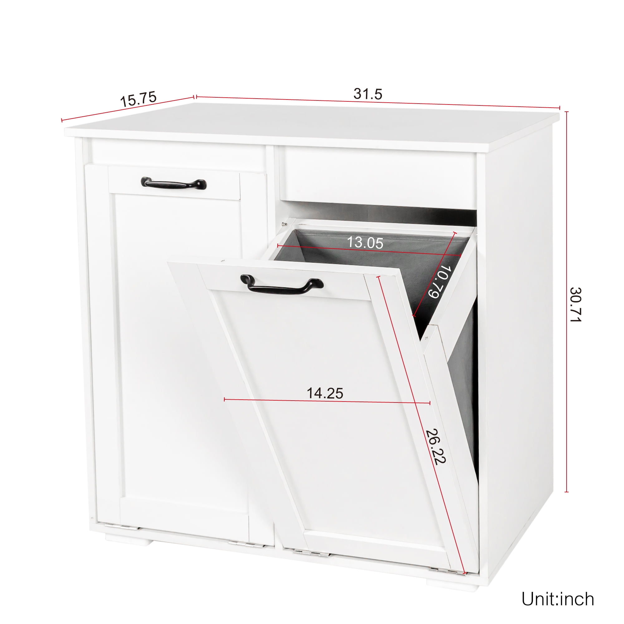 Laundry Cabinet with 2 Removable Liner Bags Clothes Hamper, White