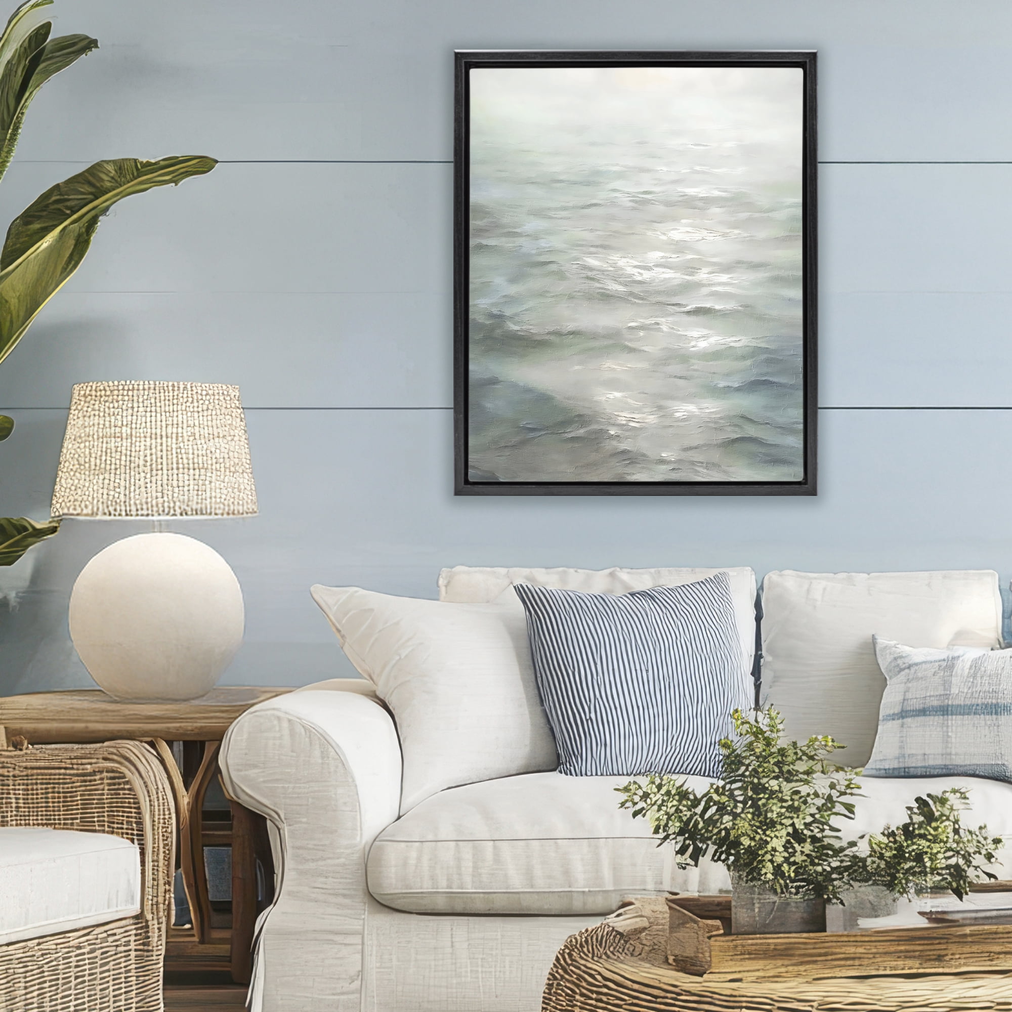 Stupell Industries Shallow Reflections on Sea Black Framed Floater Canvas Wall Art, design by Riley B