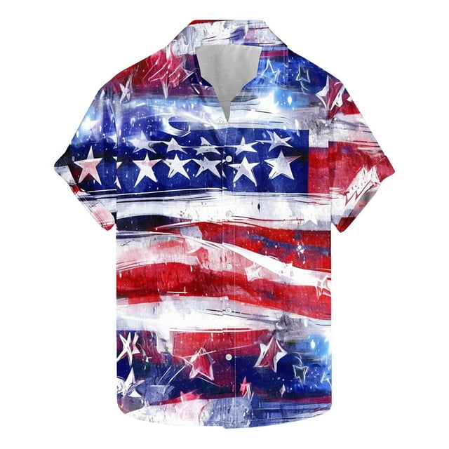 Camisas Del Día Del Recuerdo para los Niños Día de la Independencia Impresa Camisa de Manga Corta con Collar Superior, Camisa de Algodón Cómoda