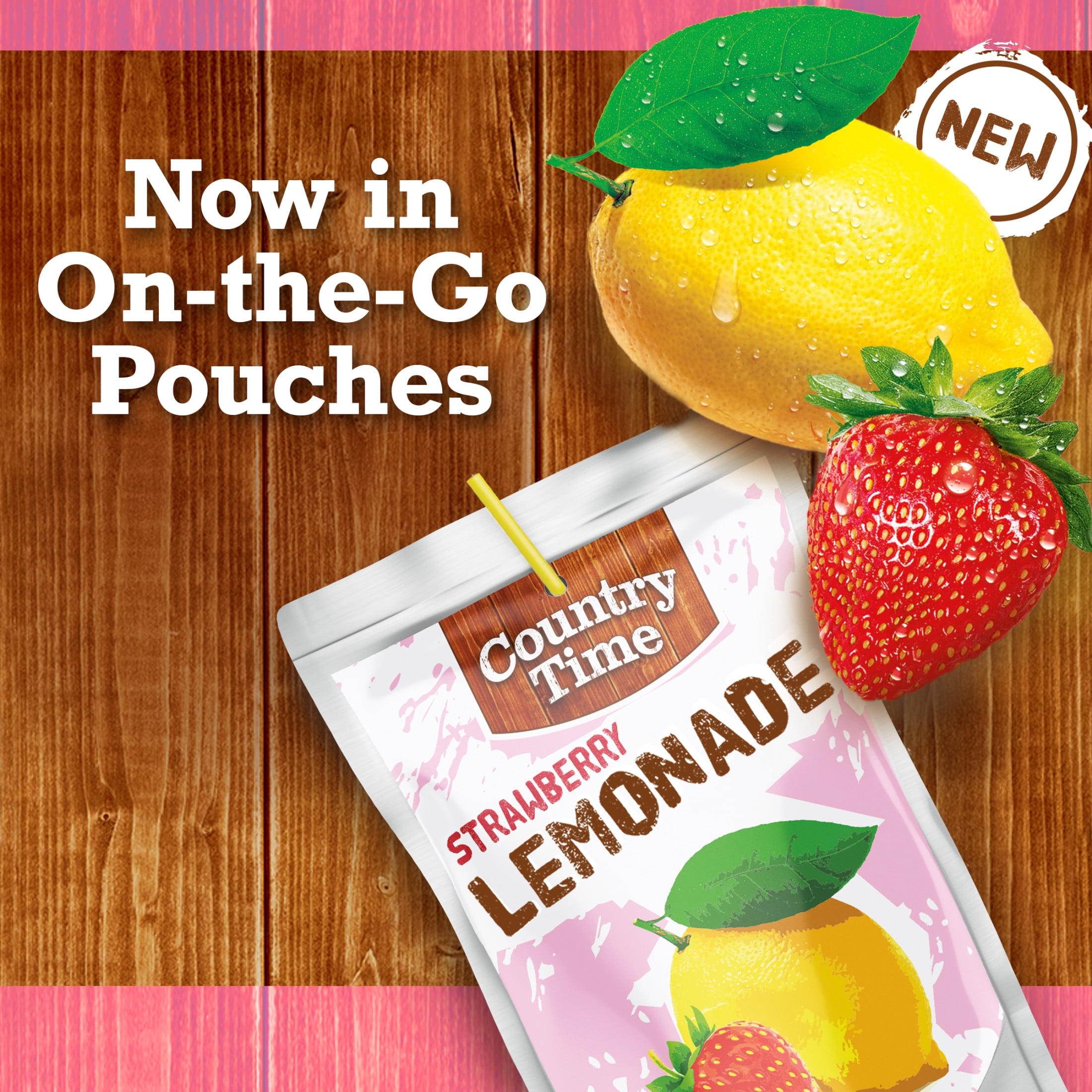 (4 pack) Country Time Ready to Drink Flavored with Other Natural Flavor Drink, 10 Pouches, for School Lunches and On-the-Go Hydration, Strawberry Lemonade, No Artificial Colors or Flavors, 6 fl oz