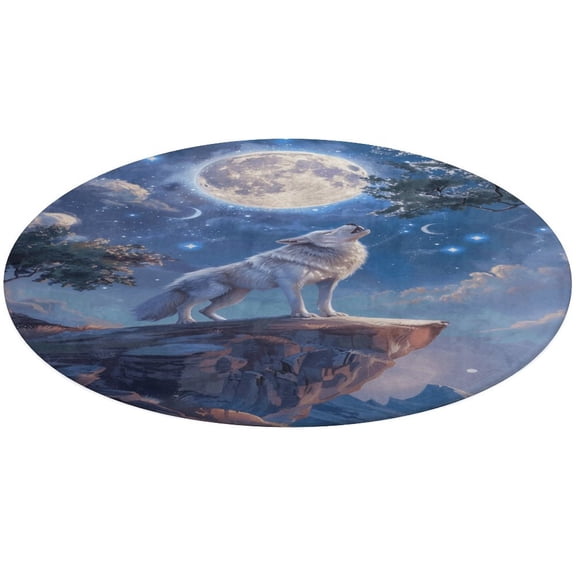 Wolves in The Moonlight Round Small Area Rug, Print Non Slip Washable Floor Mat, Soft Throw Rug for Living Room, Powder Room Entryway, Bathroom, Bedside
