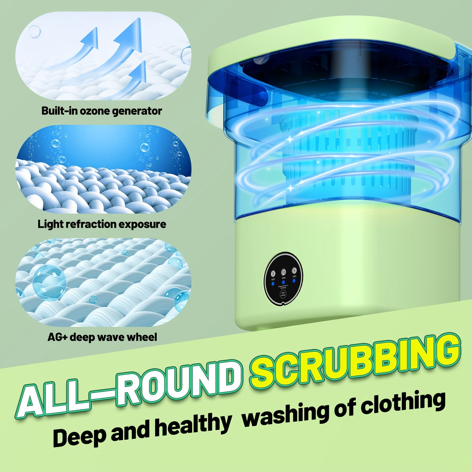 Efficient Mini Washing Machine for Home, Dorm And Camping, 2.91gal Foldable And Portable Washer with 3 Modes, Space-Saving Design