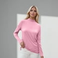 thumbnail image 3 of Mock Neck Tops for Women Basic Long Sleeve Layering Shirts Dressy Casual Loose Lightweight Turtleneck Tops Pink M, 3 of 4
