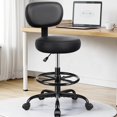 thumbnail image 2 of Chaise de Dessin avec Dossier - Repose-Pieds Réglable Tabouret Roulant avec Roues, Tabouret Pivotant en Cuir PU pour Bureau Spa Studio Laboratoire Comptoir Salon Maison Travail Bar Cuisine (Noir), 2 of 4