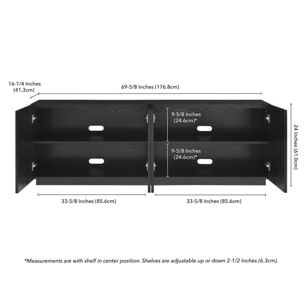 Tyler Rectangular Fluted TV Stand for TV's up to 78" in Black Grain