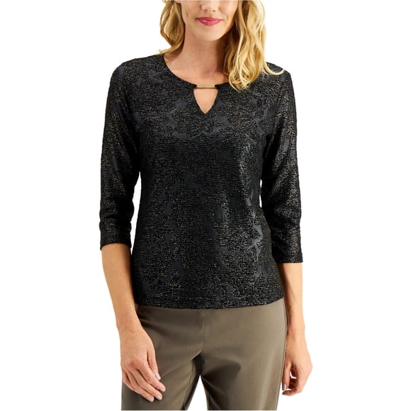 JM Collection Womens Textured Pullover Blouse black L
