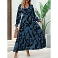 thumbnail image 5 of Women Casual Round Neck Puff Long Sleeve A Line Flowy Swing Long Maxi Dress Blue M, 5 of 9