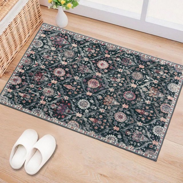 Alfombra Lahome Moroccan Trellis de 60 x 90 cm, lavable, color negro y multicolor