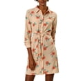 thumbnail image 1 of Vestido de camisa floral con cinturón y botones de solapa para mujer Allegra K S albaricoque, 1 of 8