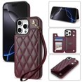 thumbnail image 1 of For iPhone 15 Pro Max Case with Wrist Strap Card Slots Rhombus Leather TPU Phone Cover - Rose Gold, 1 of 5