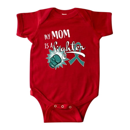

Inktastic Ovarian Cancer Awareness My Mom is a Fighter Gift Baby Boy or Baby Girl Bodysuit