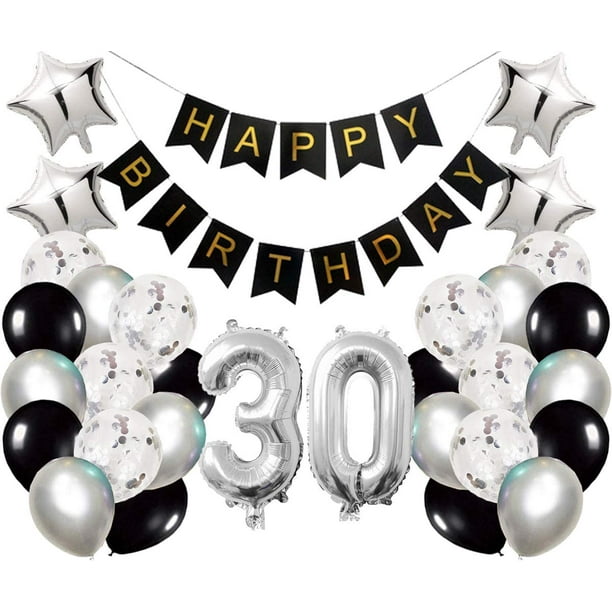 30th Birthday Party Decorations Kit Happy Birthday Banner With Number 30 Birthday Balloons For Birthday Party Supplies 30th Silver And Black Birthday Party Pack Walmart Com Walmart Com