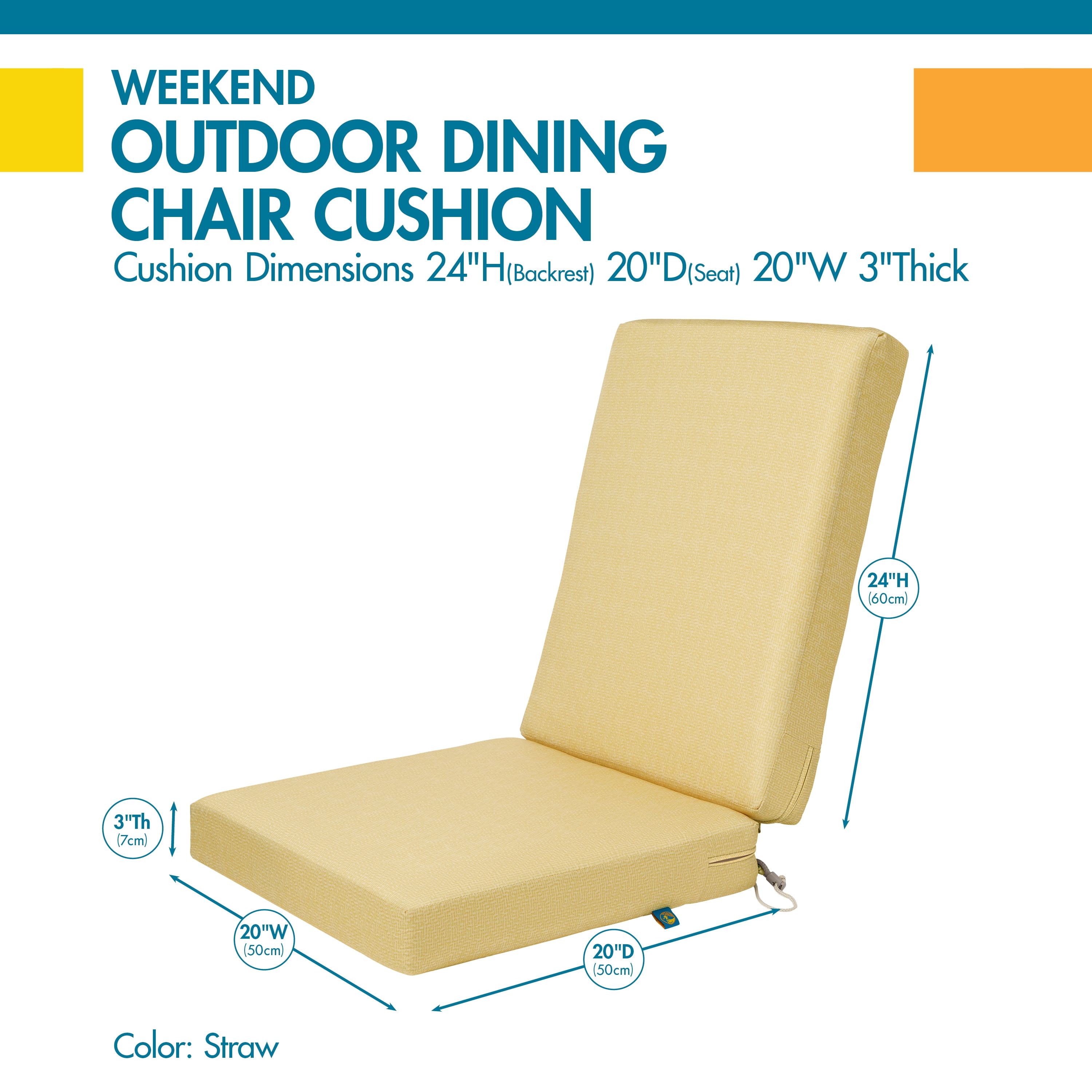 Duck Covers Weekend Water-Resistant 44 x 20 x 3 Inch Outdoor Dining Chair Cushions, Straw