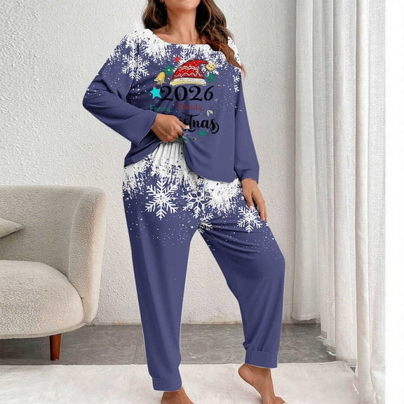 Abomasnow Plus Size Pajama Sets for Women Christmas Print Long Sleeve Loungewear Winter Warm Tops & Bottom Pj Sets XL-5XL