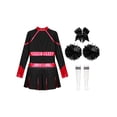 thumbnail image 3 of Yeahdor Tenues de Fête d'Halloween pour Filles, Robe de Cheerleading à Manches Longues et Chaussettes à Pompon Rouge&Blanc 12, 3 of 5