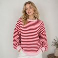 thumbnail image 2 of Sweaters Women Stripe Open Back Contrast Color Loose Long Sleeve Tops Fall Winter Knit Blouse Daily Wear, 2 of 6