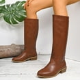 thumbnail image 5 of Miluxas Knee High Boots Women Square Almond Toe Flat Chunky Low Heel Riding Boots Brown 9(42), 5 of 7