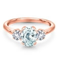 thumbnail image 3 of Gem Stone King 1.70 Ct Sky Blue Aquamarine White Created Sapphire 18K Rose Gold Plated Silver Ring, 3 of 6