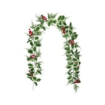 CuiLiyq Christmas Artificial Garlands, 6.56Ft Xmas Berry Holly Leaves Garland, Faux Greenery Garlands Winter Snowy Red Berries Hanging Vine, for Wedding Party Home Decoration