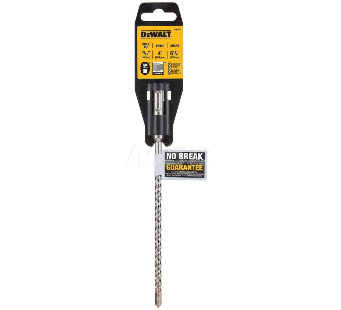 DEWALT DW5403 Hammer Drill Bit, 3/16 in Dia, 6-1/2 in OAL, Helix Flute, 4-Flute, 3/8 in Dia Shank, SDS Plus Shank