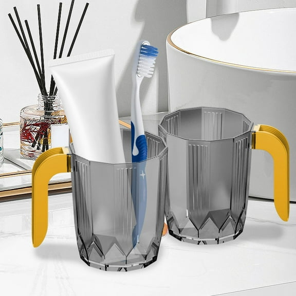 Bathroom Toothbrush Cup, Reusable Plastic Mugs with Handles, Simpies Tumbler Cup with Handle, Unbreakables Bathroom Wash Cup, Large Capacity Couple Toothbrush Cup
