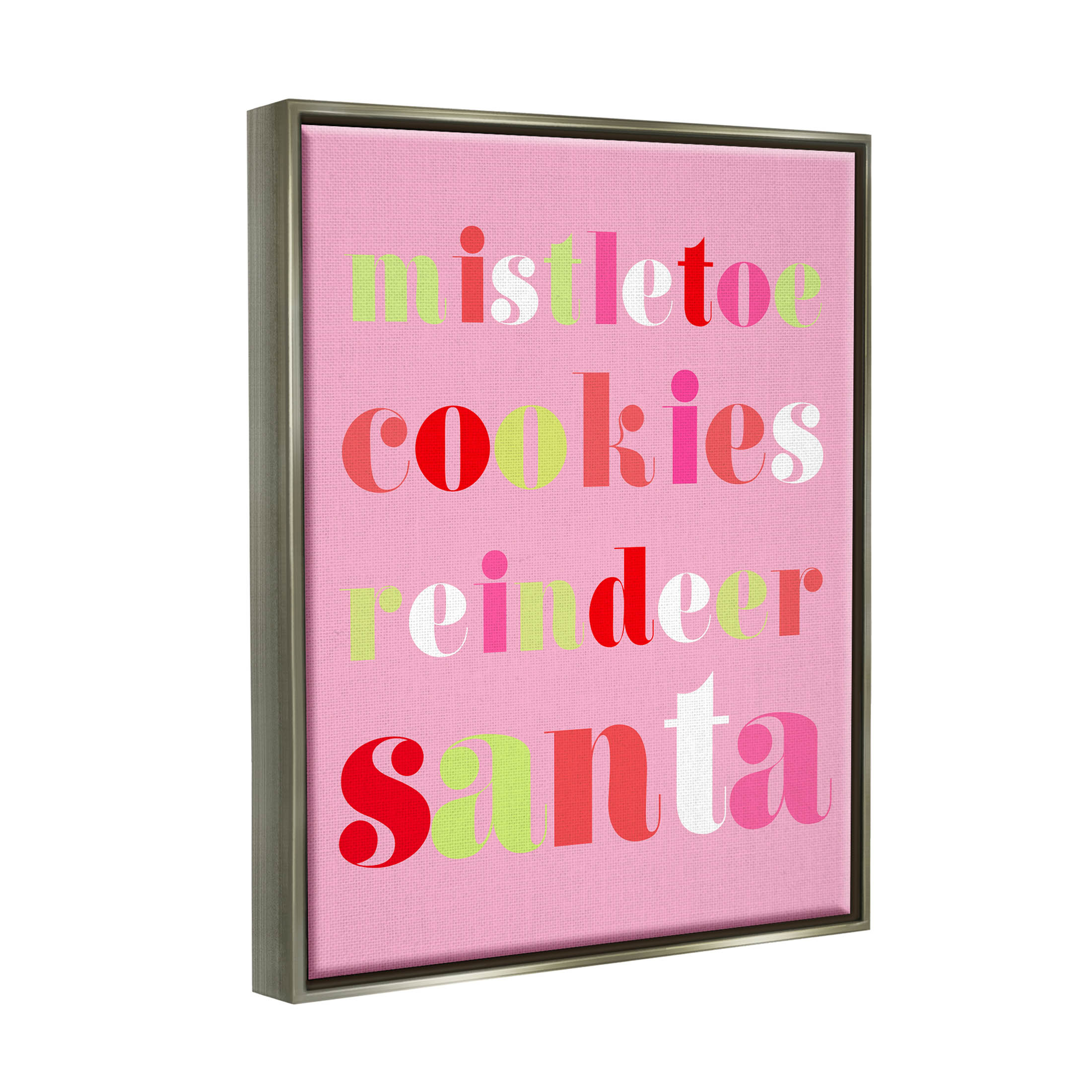 Mistletoe Cookies Reindeer Santa Bold Holiday Graphic Art Luster Gray Framed Art Print Wall Art