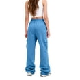 thumbnail image 3 of Women's Fleece-Lined Cargo Joggers with Stacked Cuffs, Drawstring Waist, Blue, Size L, 3 of 3