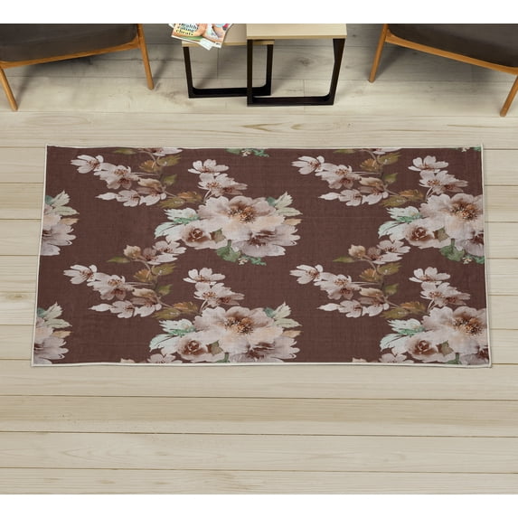 Floral Decorative Rug, Watercolor Shabby Form Nature Petals in Soft Tones Picture, Quality Carpet for Bedroom Dorm and Living Room, 6 Sizes, Umber Blush, by Ambesonne