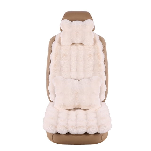 Cojín para asiento de automóvil, peluche de conejo de invierno, peluche de burbujas, cálido, cojín de asiento universal de cinco plazas para hombres y mujeres