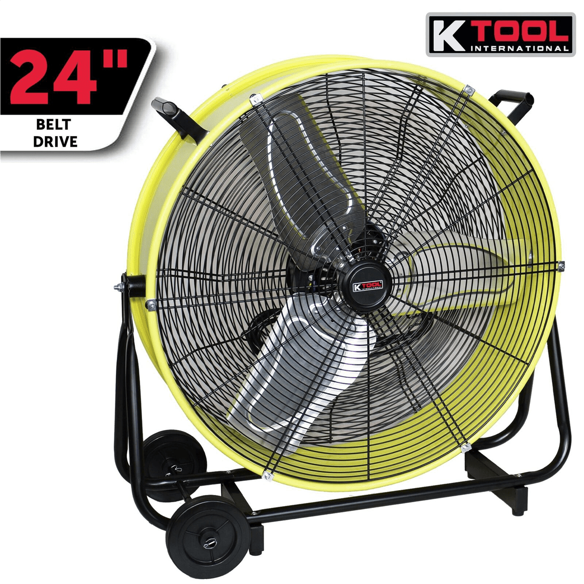 K Tool International 77740 24" Direct Drive Yellow 2-Speed Drum Fan with Wheels