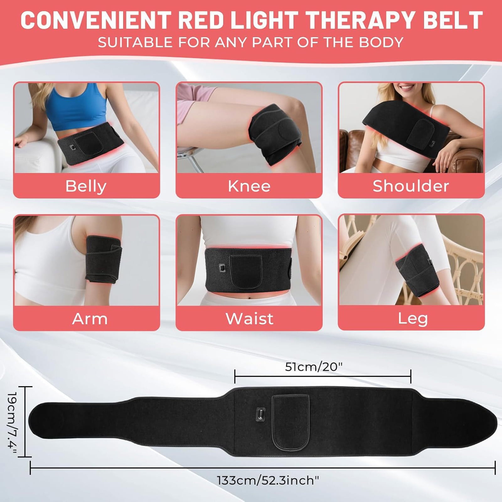 DAMAI Firmly Red Light Therapy Belt, Upgraded 3 in 1 LED BeadsRed Light Therapy Device with 3, Layer Lift Technology, Muscle Relaxation, Adjustable & Portable for Wellness & Relaxation﻿ (Black)
