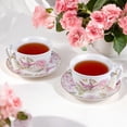 thumbnail image 3 of STP GOODS Birds in Rose Garden Bone China Tea Cup and Saucer Set for 1 in Gift Box 10.14 fl oz (300 ml) Kitchen Teacup Floral Porcelain Tea and Coffee Cup, White and Pink, 3 of 12