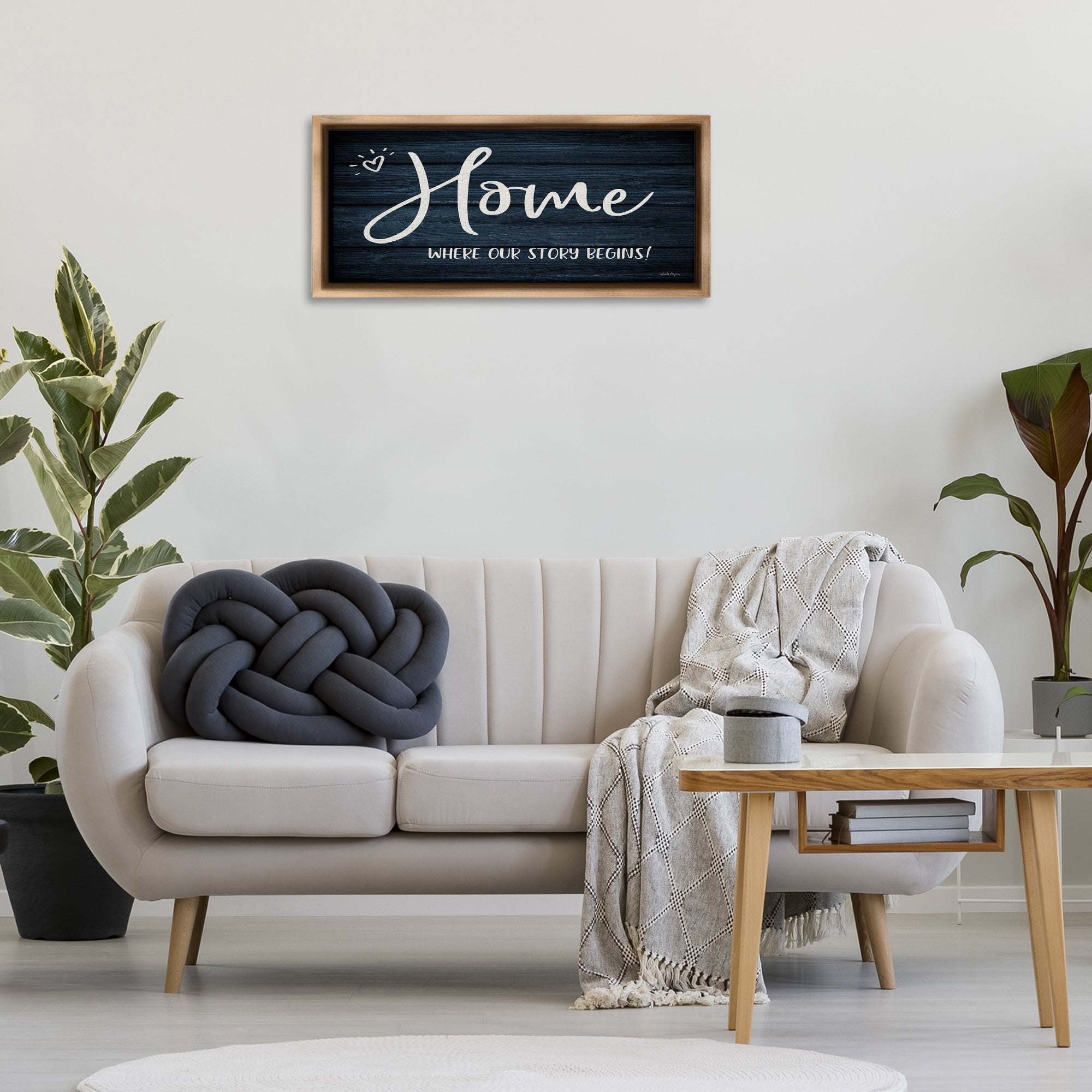 Stupell Industries Where Our Story Begins Typography Painting Brown Floater Framed Art Print Wall Art, 31 x 14