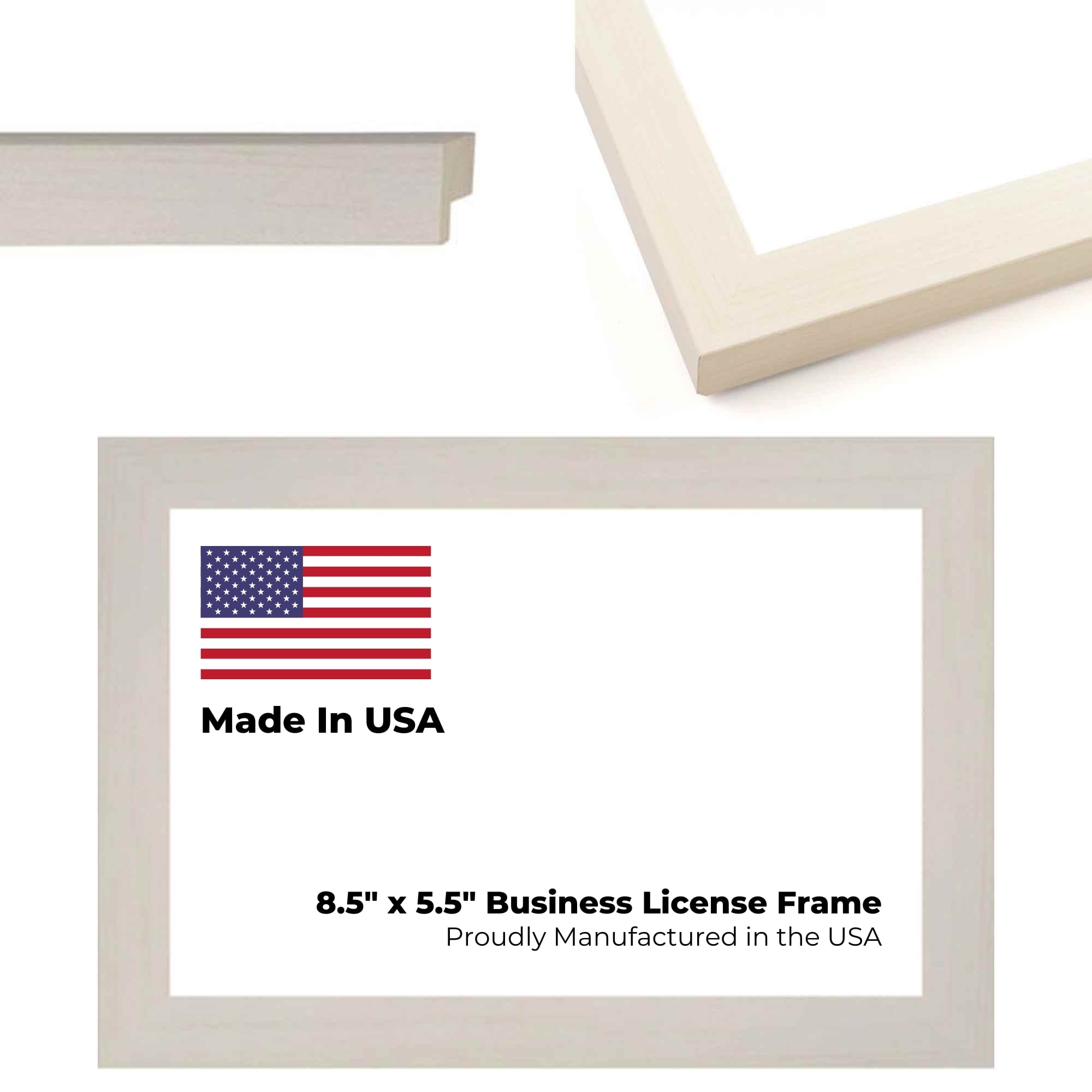 8.5 x 5.5 Inch Professional Business License Frame White Wash Wood