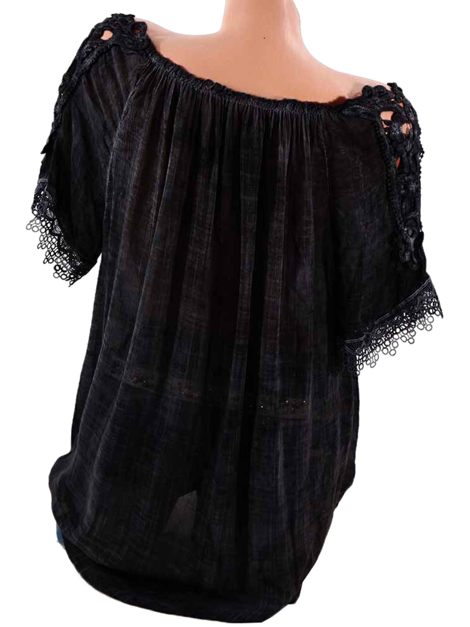 Ex Ladies White Lace Cut Out Pattern Scooped Neckline Blouse Top Size 8-20