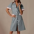 thumbnail image 6 of Medical Scrubs for Women Button Down Dark Gray Nurse Dress Short Sleeve Dresses Plaid Working Uniform Workwear with Pocket L, 6 of 6