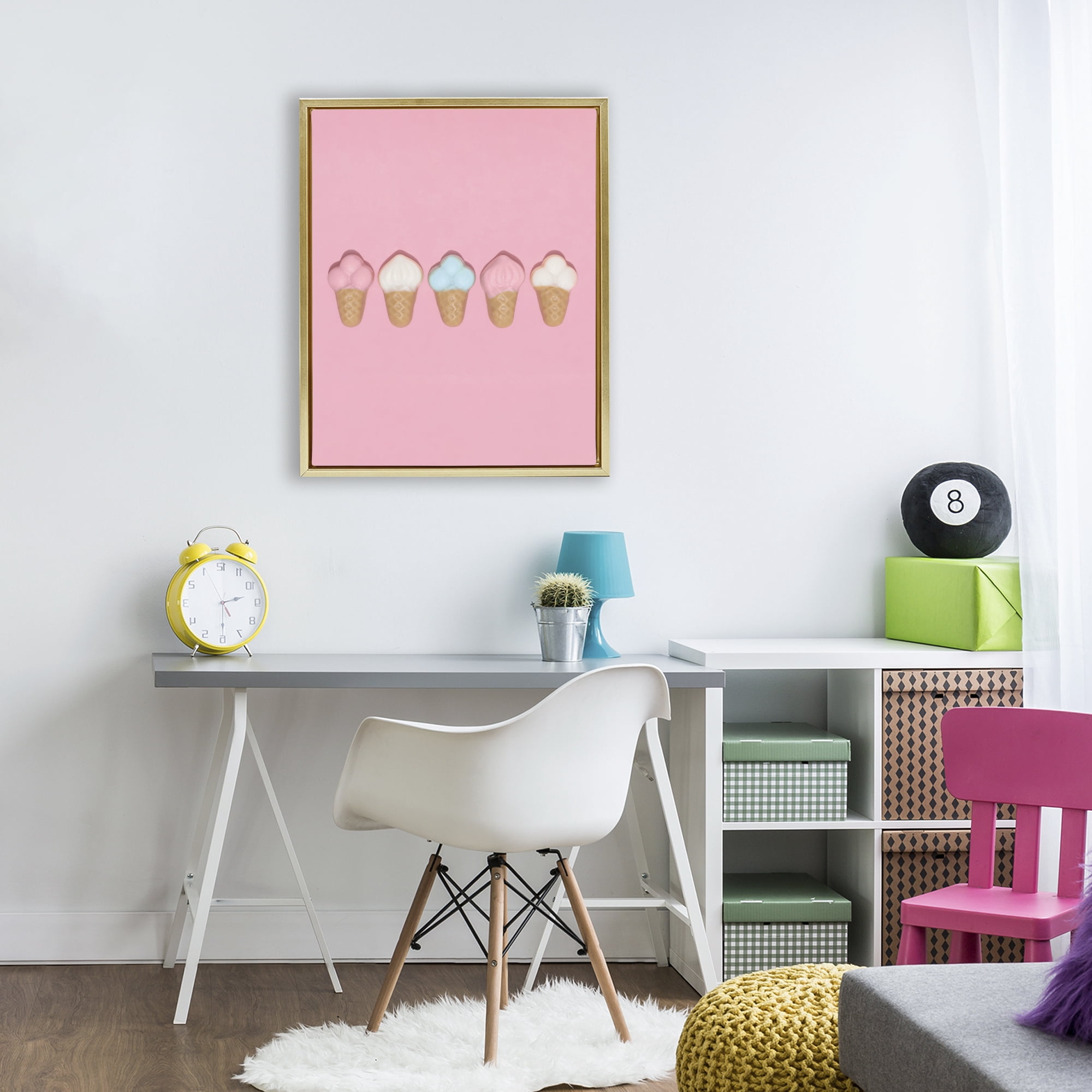 Stupell Industries Pink Ice Cream Candy Gold Framed Floater Canvas Wall Art, design by LISH Creative