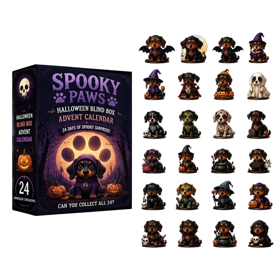 Halloween 24-Day Animal Advent Calendar Blind Box | 24 Unique 2D Acrylic Aniaml Pendants Halloween Party Favors Gift