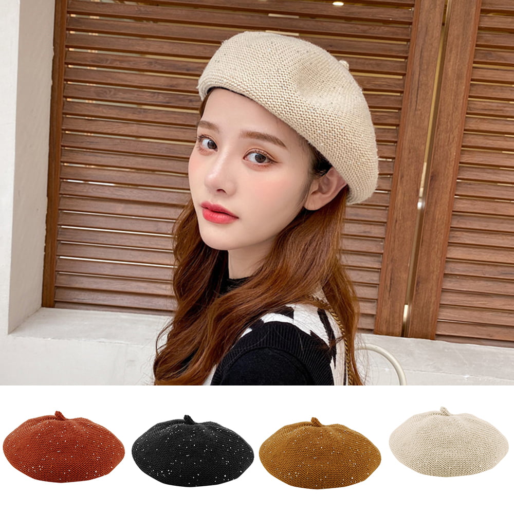 Zasy Women Solid Color Beret Wool French Beanie Cap Hat Handmade Wool Felt Flower