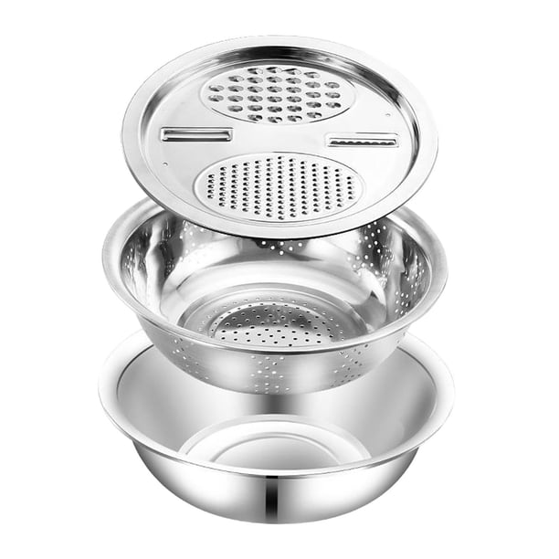 3 en 1 cesta de desagüe cortador de vegetales cuenca de acero inoxidable con tazón de ensalada de ensalada de vegetales en rallado para zanahorias